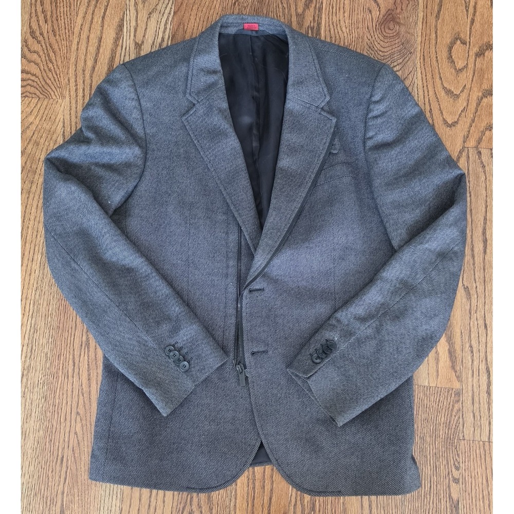 HUGO Hugo Boss Alemo Slim Fit Blazer Jacket Grey Textured Zip Detail Men's 38R